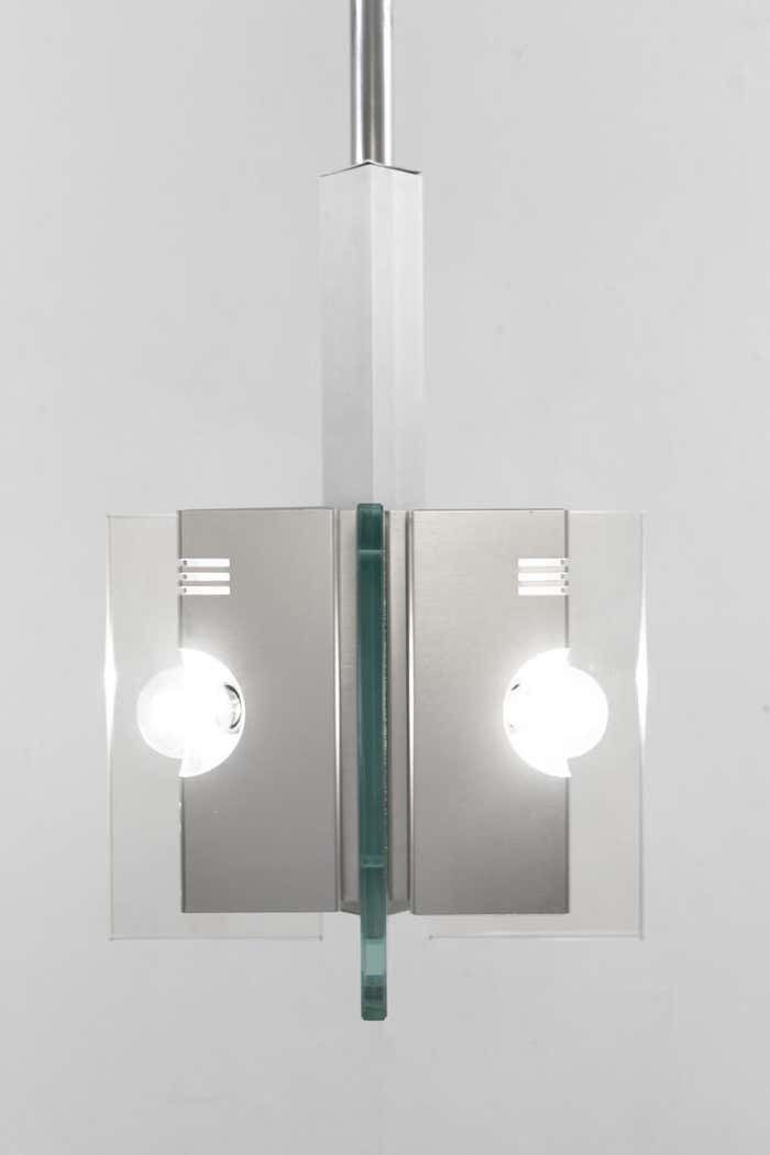 Mid Century Mordern Suspension, Metal And Glass Structure, Italian, 1970s photo Lighting