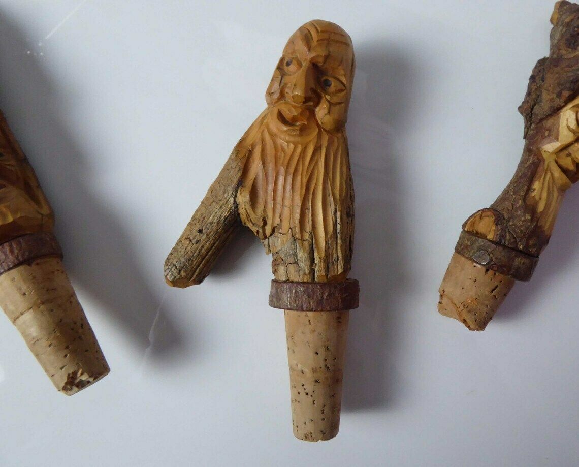 Vintage Carved Wooden Bottle Stopper | Novelty Character Bottle Stoppers photo Home Decor