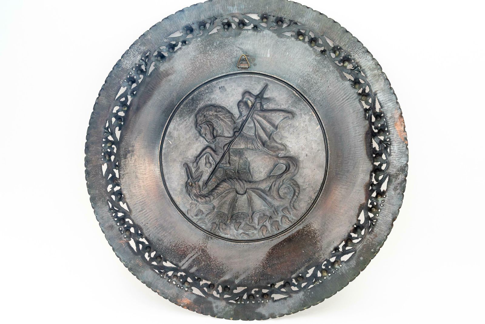 705.0 Saint Geogius Kills Dragon Big Wall Decoration Made Of Copper Italy Around 1950s photo