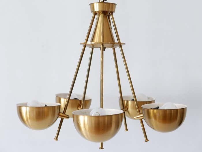 Exceptional Mid Century Five Flamed Chandelier Or Pendant Lamp Sweden 1950s photo 7708.0