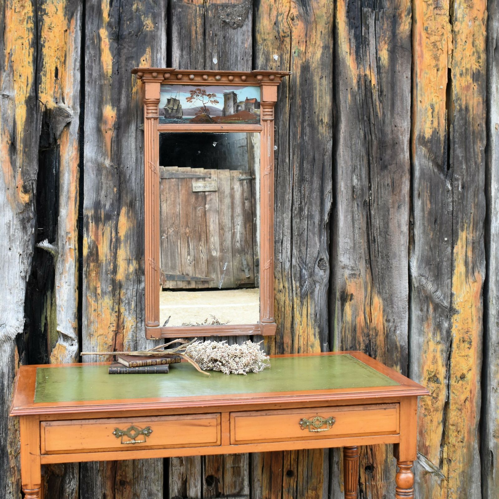 Antique 19th Century Gilt Verre Eglomise Painted Panel Pier Mantle Mirror photo 495.0
