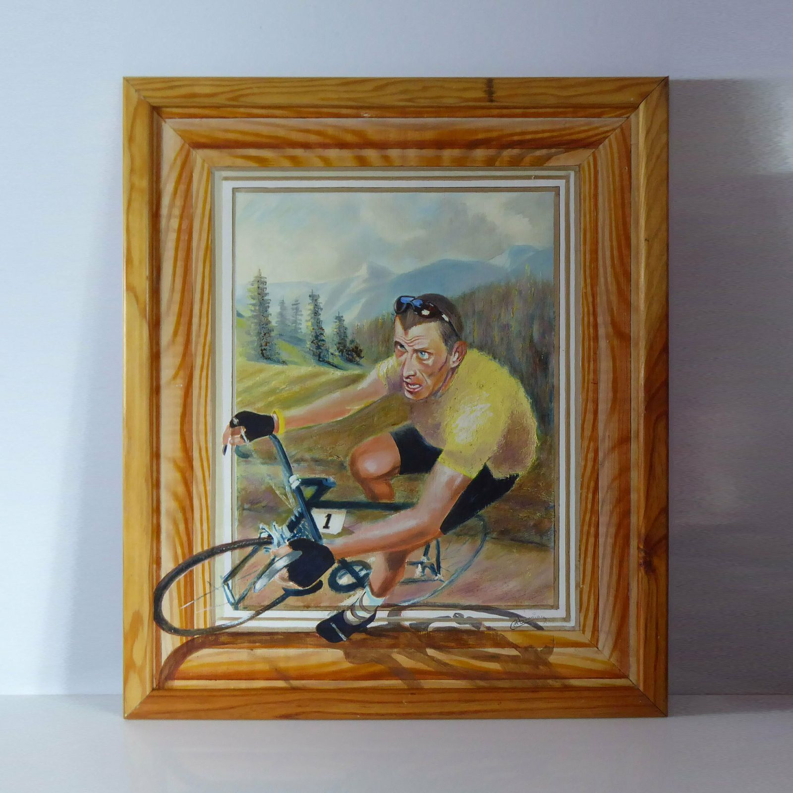 Tour De France Yellow Jersey | Original Oil Painting By French Artist | Tour De France Pyrenees Climb