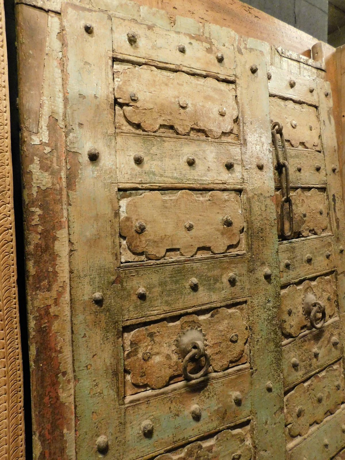 Ethnic Entrance Door, Carved And Lacquered With Irons, India photo 3524.0