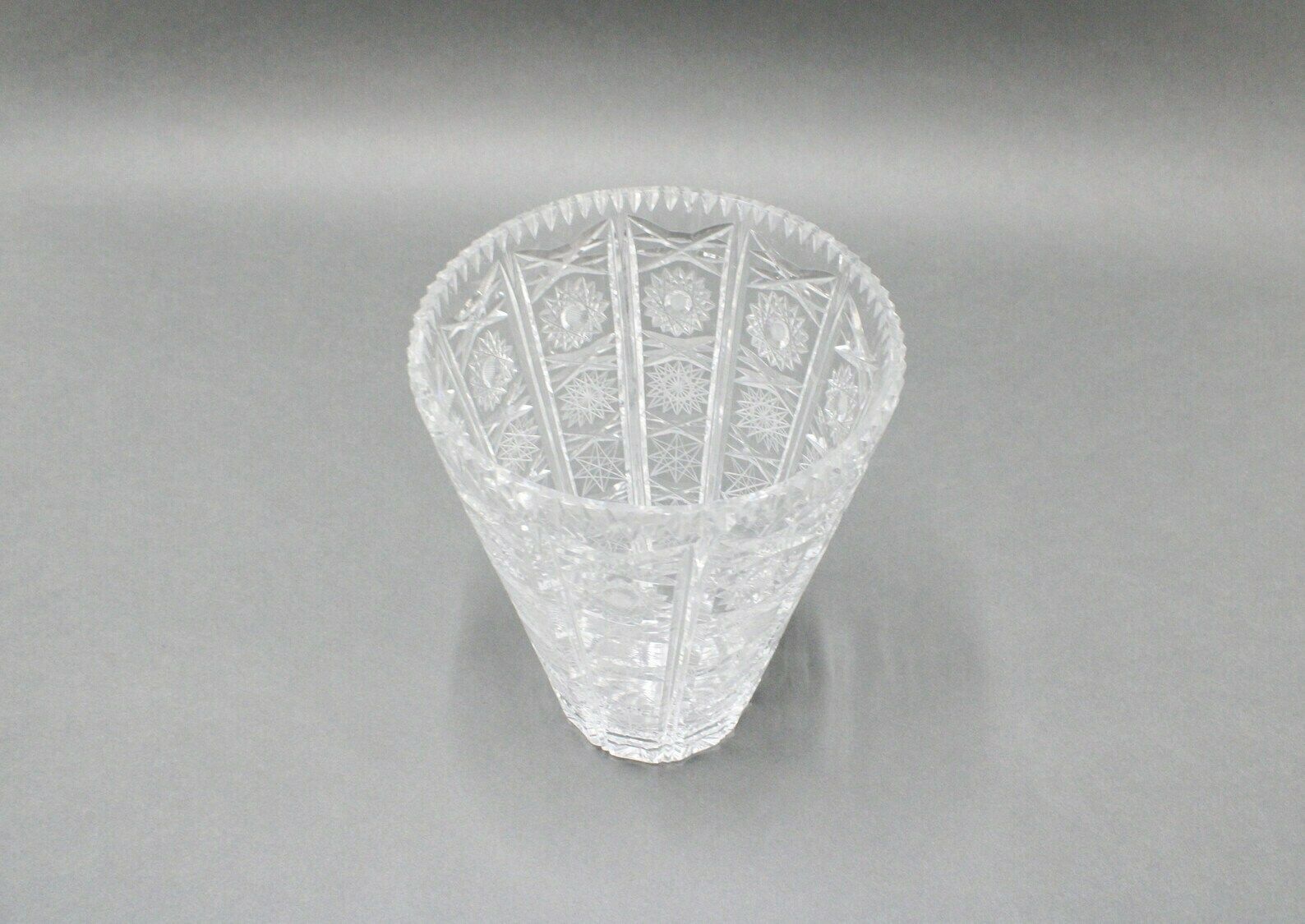 Crystal Flower Holder/Vintage Heavy Deep Cut Crystal Vase/Handemade Vase/Large Vintage photo for sale