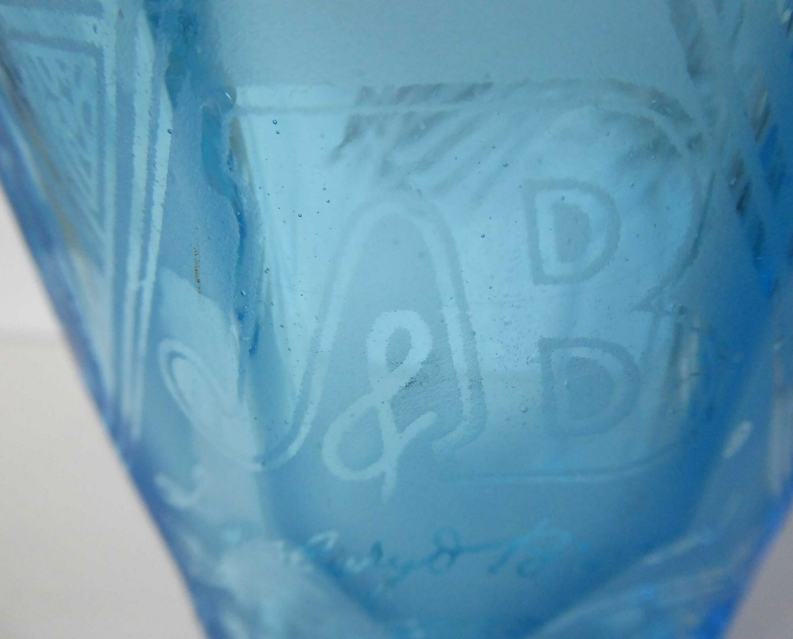 Vintage Blue Glass Soda Syphon Bottle | Vintage Seltzer Bottle | Etched Blue Glass Bottle | J&B Manchester | Jewsbury And Brown photo Home Decor