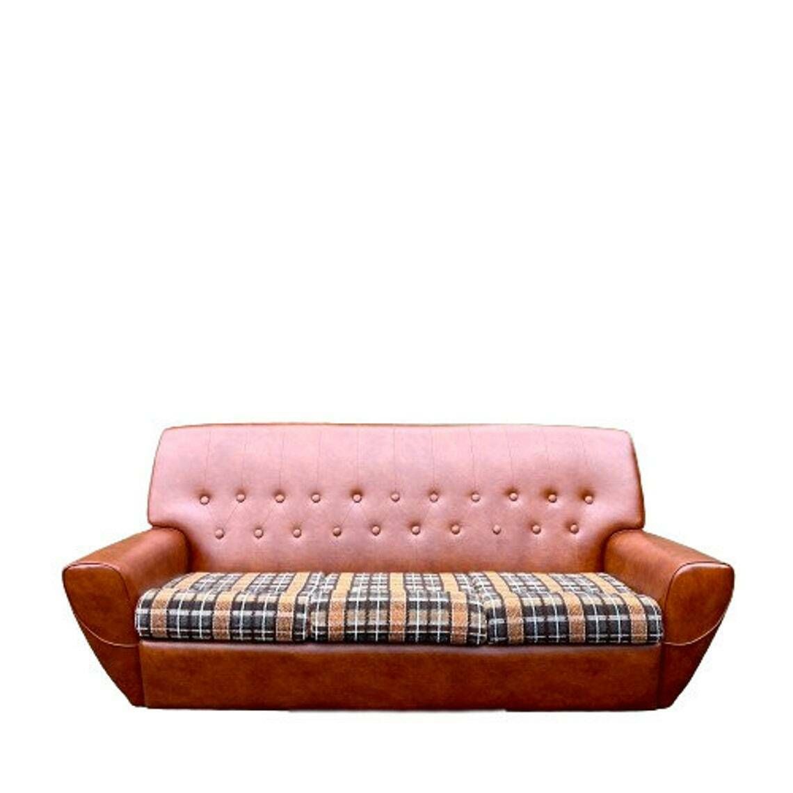 Mid Century Brown Faux Leather Armchair photo furniture