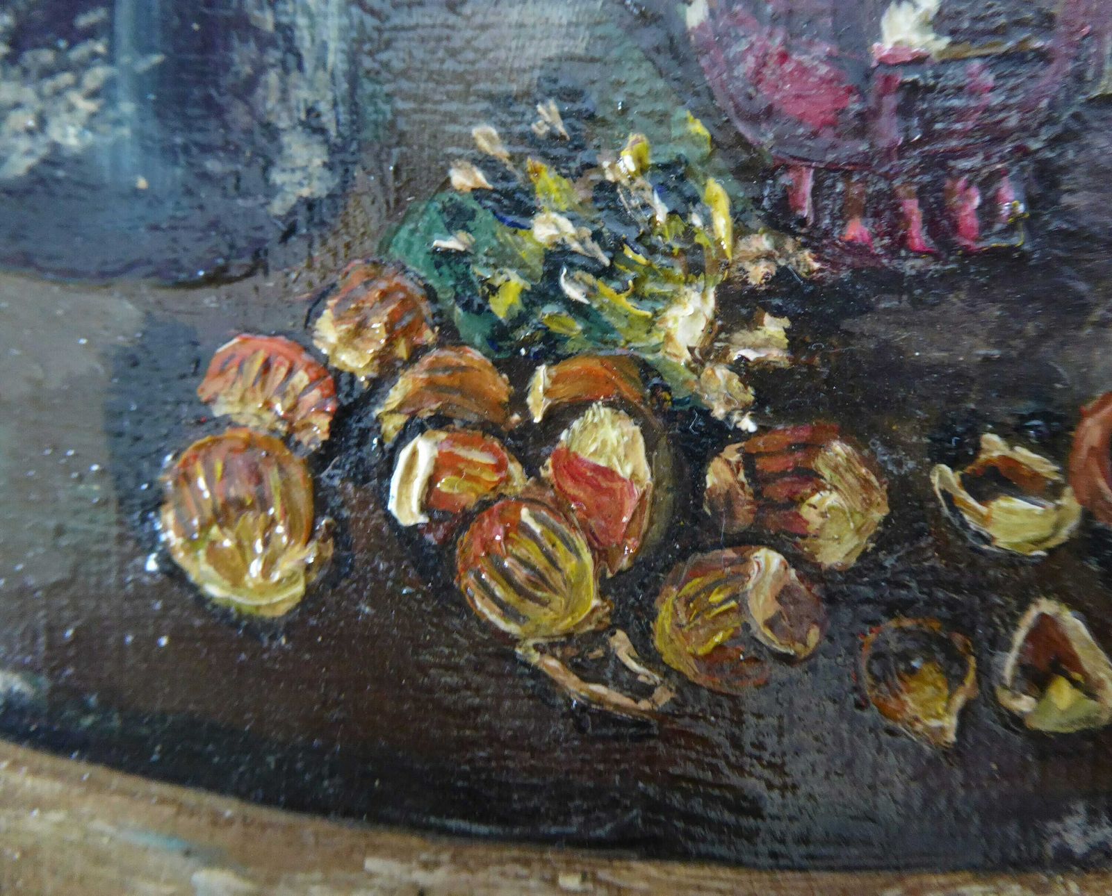 Original French Oil Painting | 1958 Art | Wine Barrels And Fruit Still Life | Signed Original Unframed Oil Painting | 1950s French Décor photo vinterior