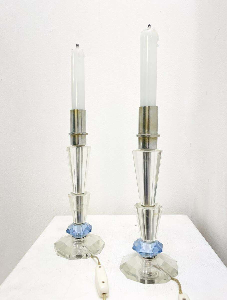 Mid Century Modern Pair Of Candlestick Table Lamp Crystal 1930s photo Home Decor