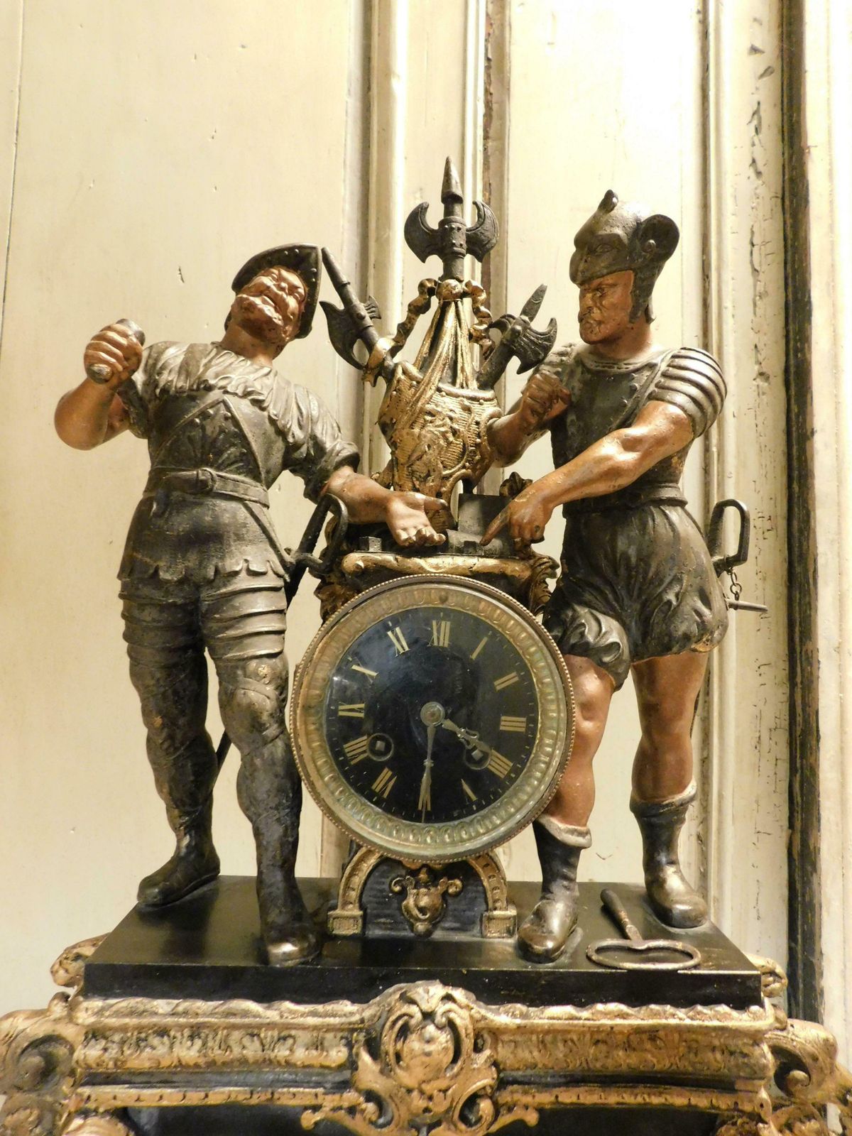 Fireplace Triptych In Bronze Formed By Clock And 2 Candlesticks, Italy photo buy