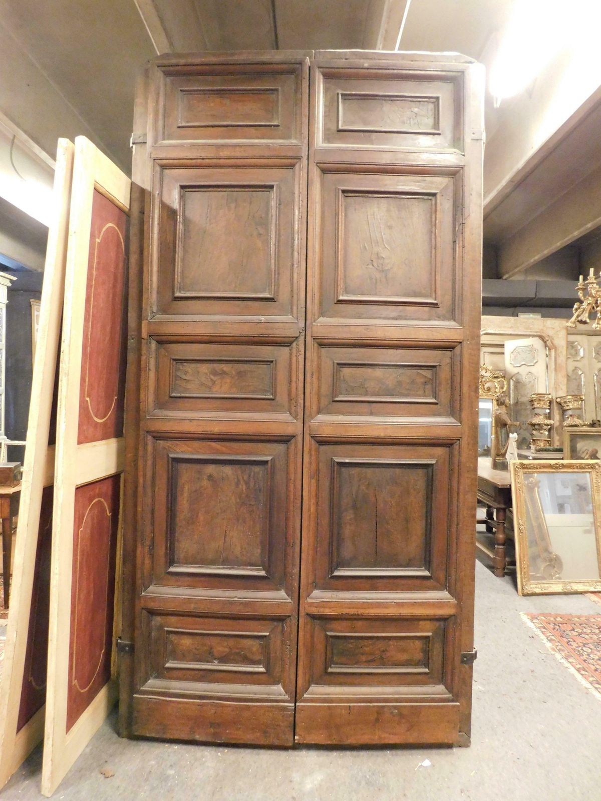 Entrance Double Doors In Carved Walnut Very Thick And Powerful Italy photo for sale
