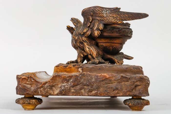 Marble And Gilt Bronze Inkwell From The 19th Century, Napoleon III Period photo furniture