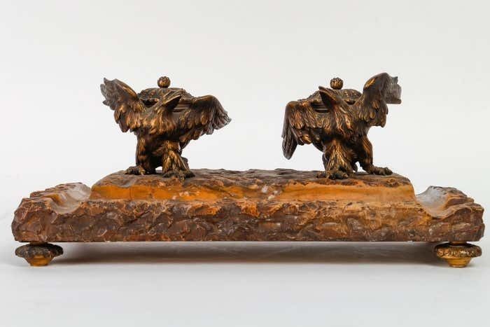 Marble And Gilt Bronze Inkwell From The 19th Century, Napoleon III Period photo Home Decor
