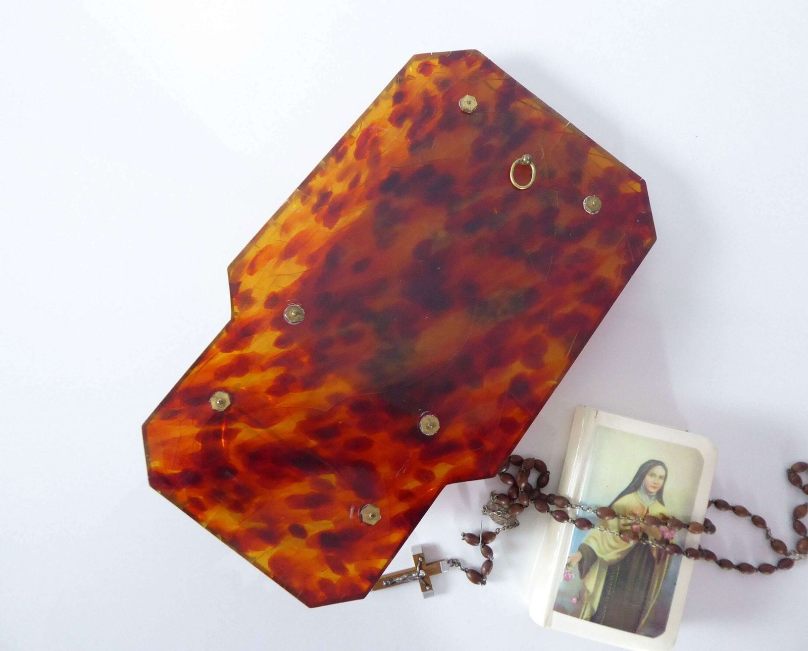 photo furniture Holy Water Benitier In Faux Tortoiseshell Lucite With Glass Font | Antique French Art Deco Religious Décor | Religious Gift | Ivor Paris