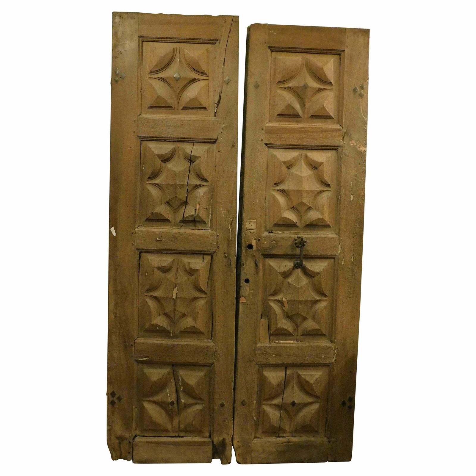 Double Entrance Main Door Carved In Walnut, Italy