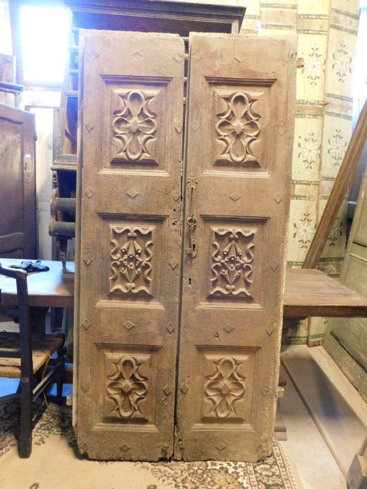 Richly Carved Solid Walnut Entrance Double Door, Italy photo buy