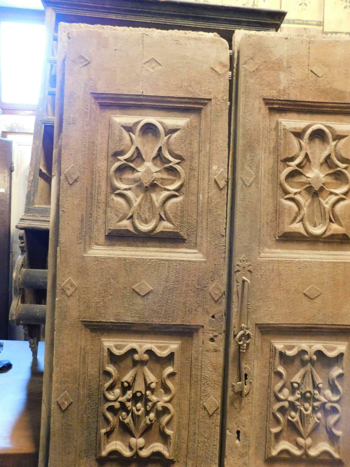 photo for sale Richly Carved Solid Walnut Entrance Double Door, Italy
