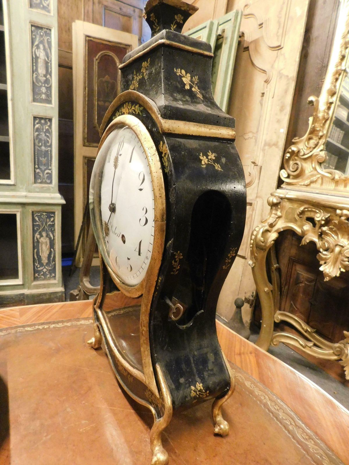 Home Decor Set N.3 Clocks Ebonised Wood, Profiles And Feet Decorated Gilded Plant Motifs photo
