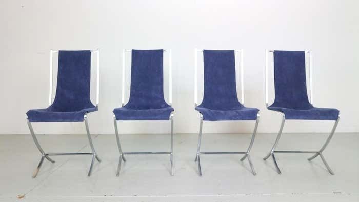 Pierre Cardin Set Of 4 Dinning Chairs Velvet& Steel For Maison Jansen, 1970 photo Furniture