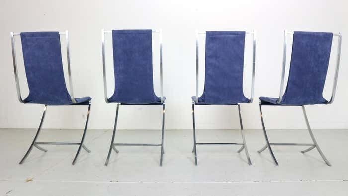 Pierre Cardin Set Of 4 Dinning Chairs Velvet& Steel For Maison Jansen, 1970 photo buy