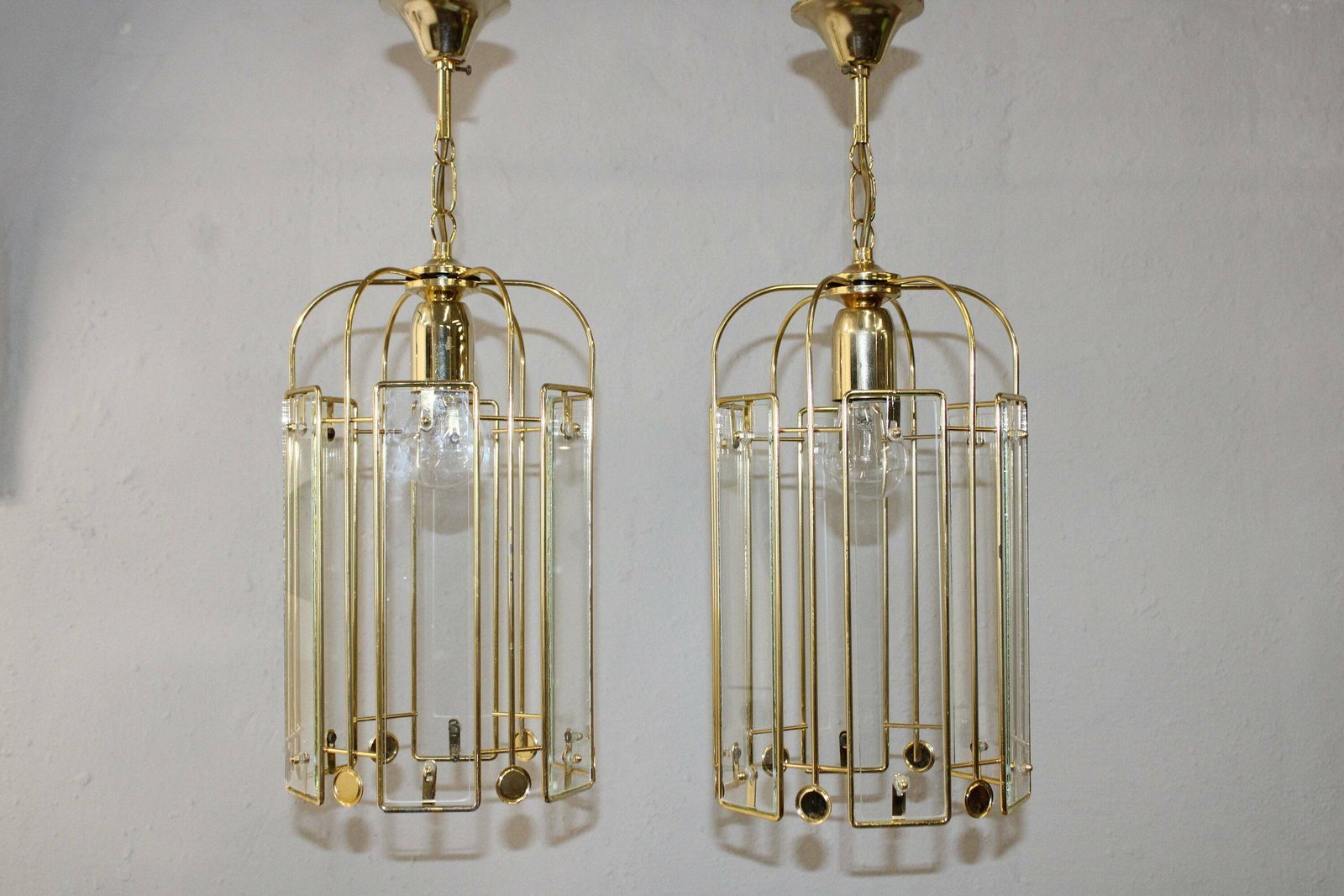 1 Of 2 Vintage Pendant Lamp/Glass Paneled/Hanging Lamp/Ceiling Light/Vintage Lights/Retro Lamp/Brass Lamp/Pendant Lamp photo furniture