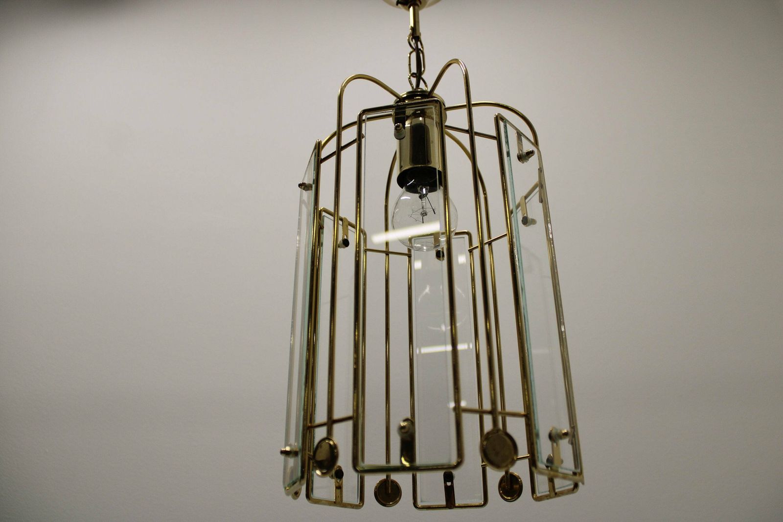1 Of 2 Vintage Pendant Lamp/Glass Paneled/Hanging Lamp/Ceiling Light/Vintage Lights/Retro Lamp/Brass Lamp/Pendant Lamp photo 70.0