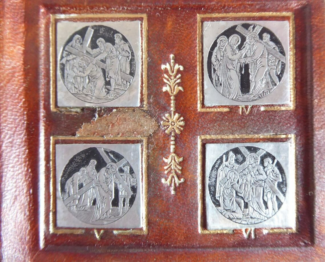 photo for sale Stations Of The Cross Leather Shrine | Miniature Portable Stations Of The Cross | Way Of The Cross | Crucifixion Of Christ | Religious Gifts