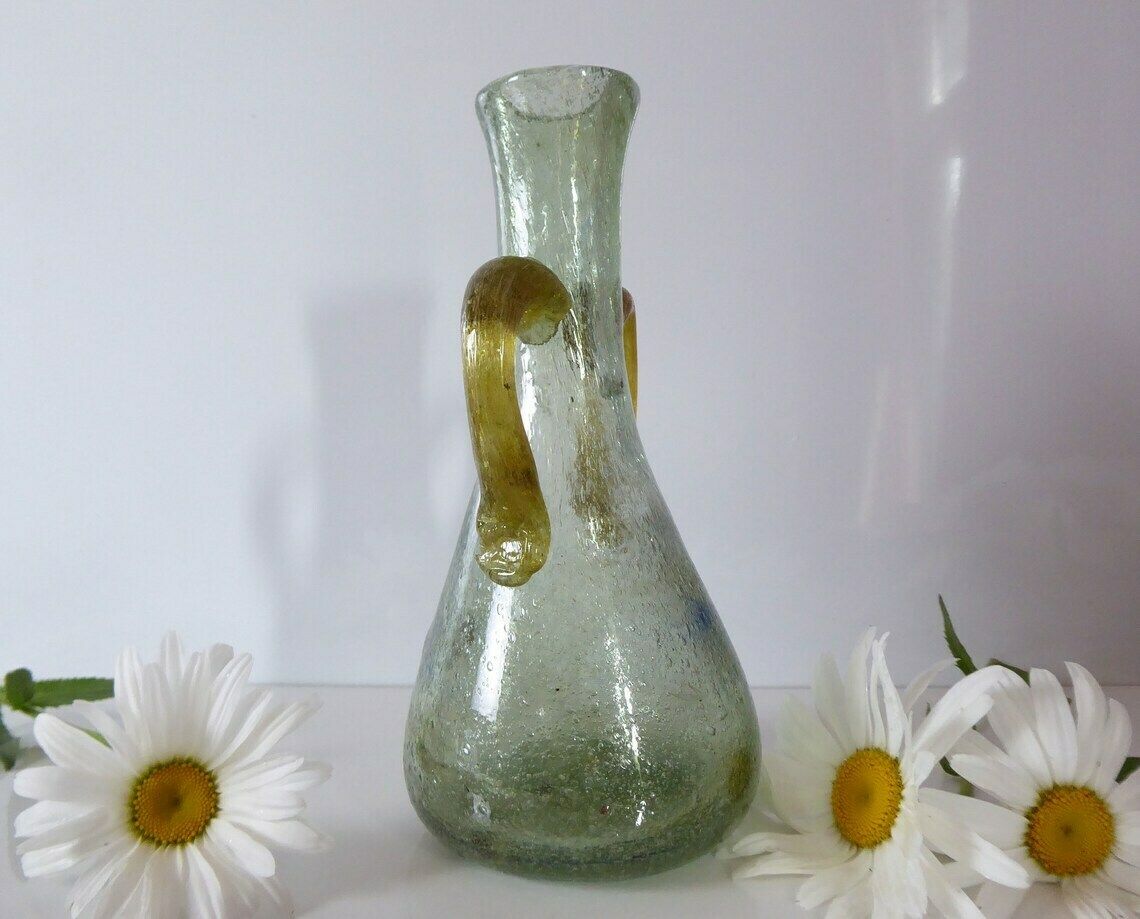 Bubble Glass Vase | Antique French Glass Vase | Green Glass Amphora Vase | Water Carafe photo Home Decor