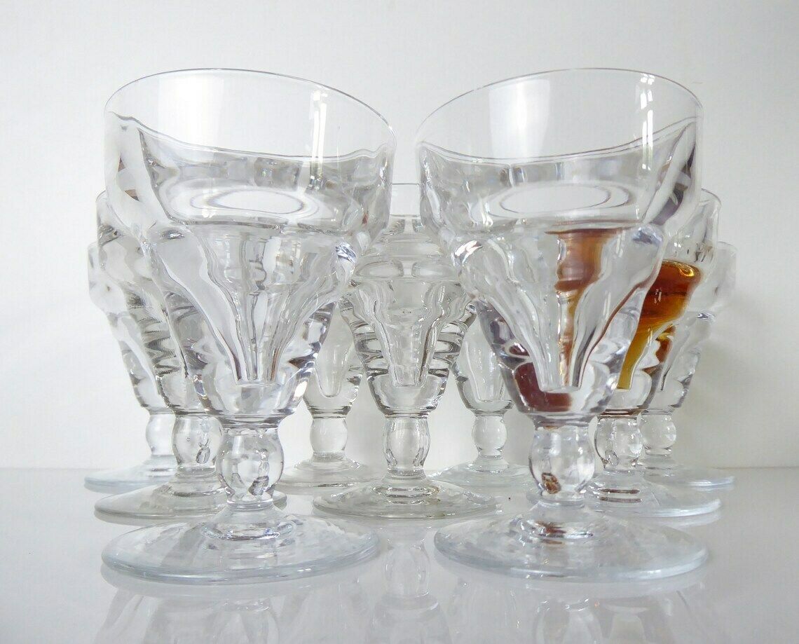Antique Wine Glasses | Set Of Wine Or Aperitif Glasses | Set Of Nine Stemmed Glasses photo 174.0