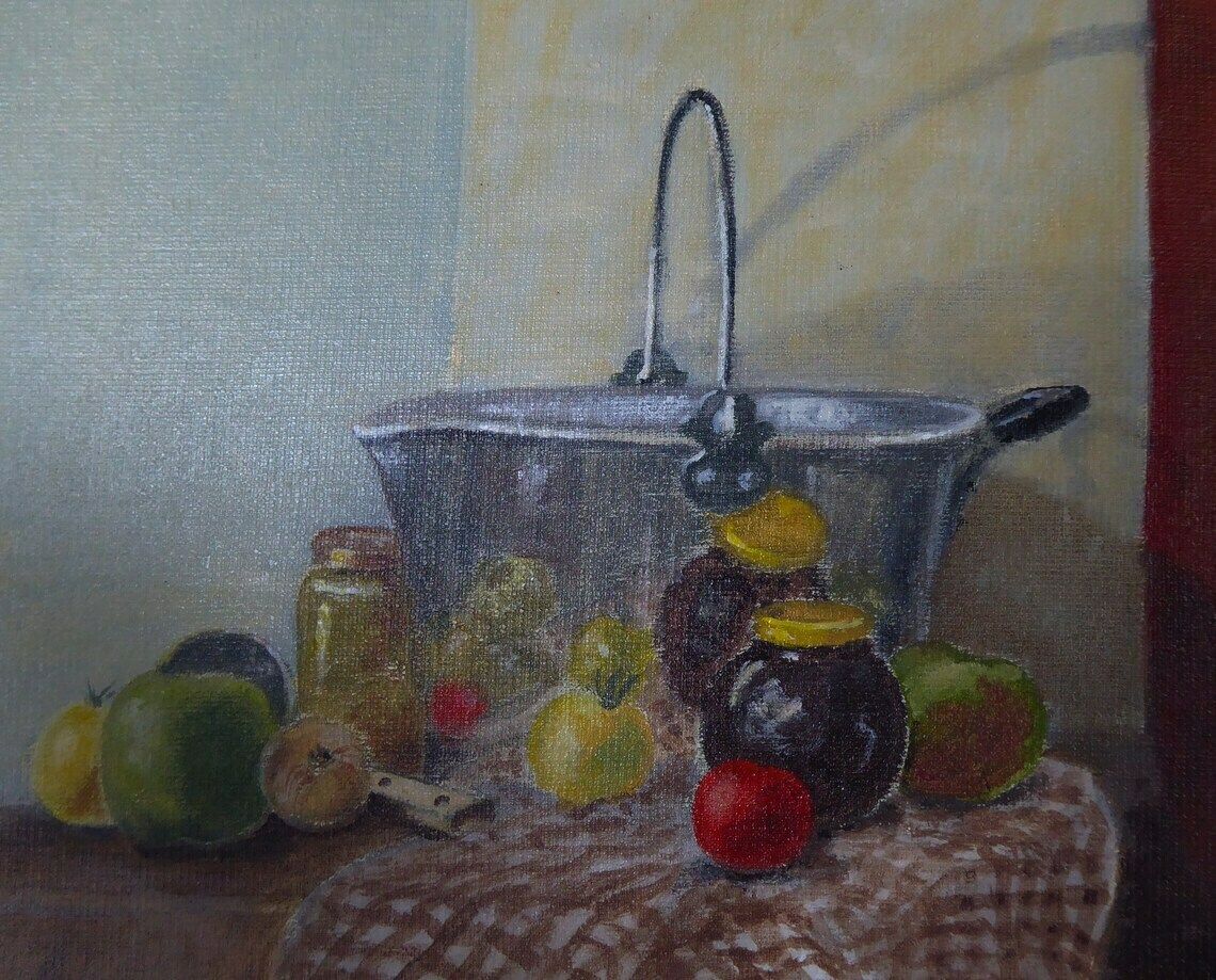 Original Acrylic Painting   Vintage Still Life Painting   Unframed Oil Painting   British Modern Contemporary Art photo for sale