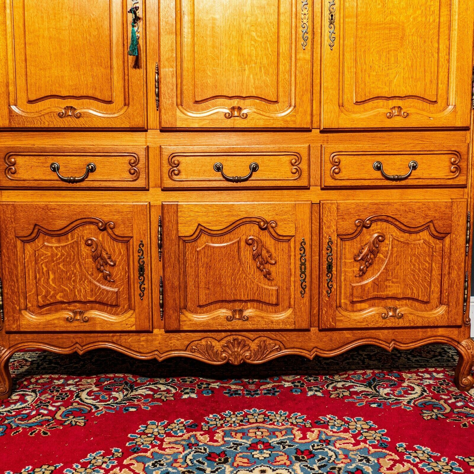 photo for sale Large French Honey Oak Louis XV 6 Door Side Cabinet Internal Lights   B06 23