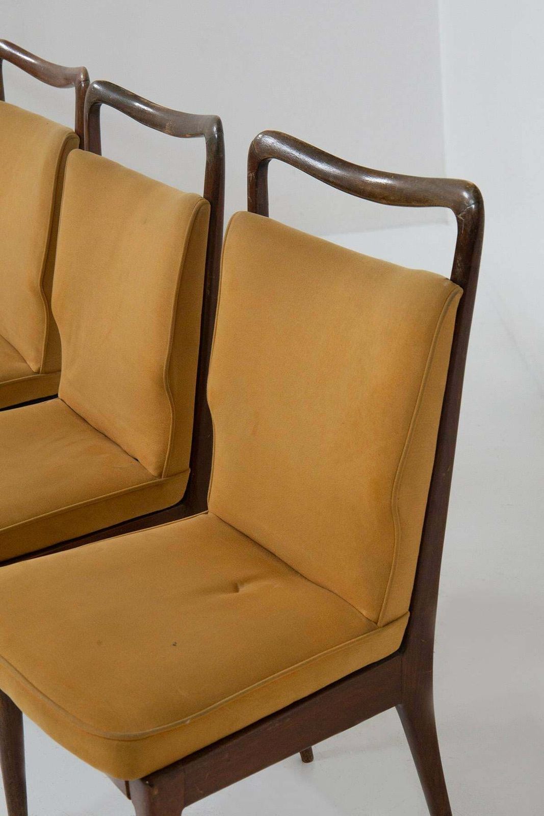 Isa Bergamo Set Of Italian Six Chairs In Yellow Fabric photo for sale