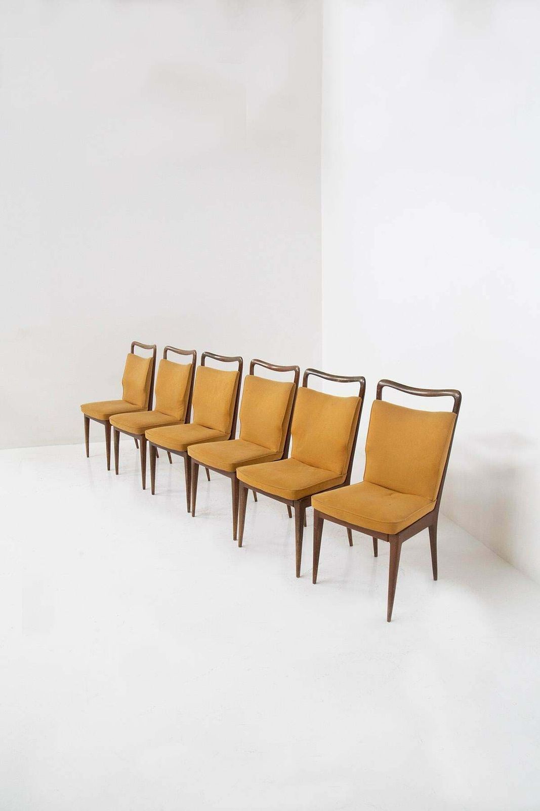 Isa Bergamo Set Of Italian Six Chairs In Yellow Fabric photo buy