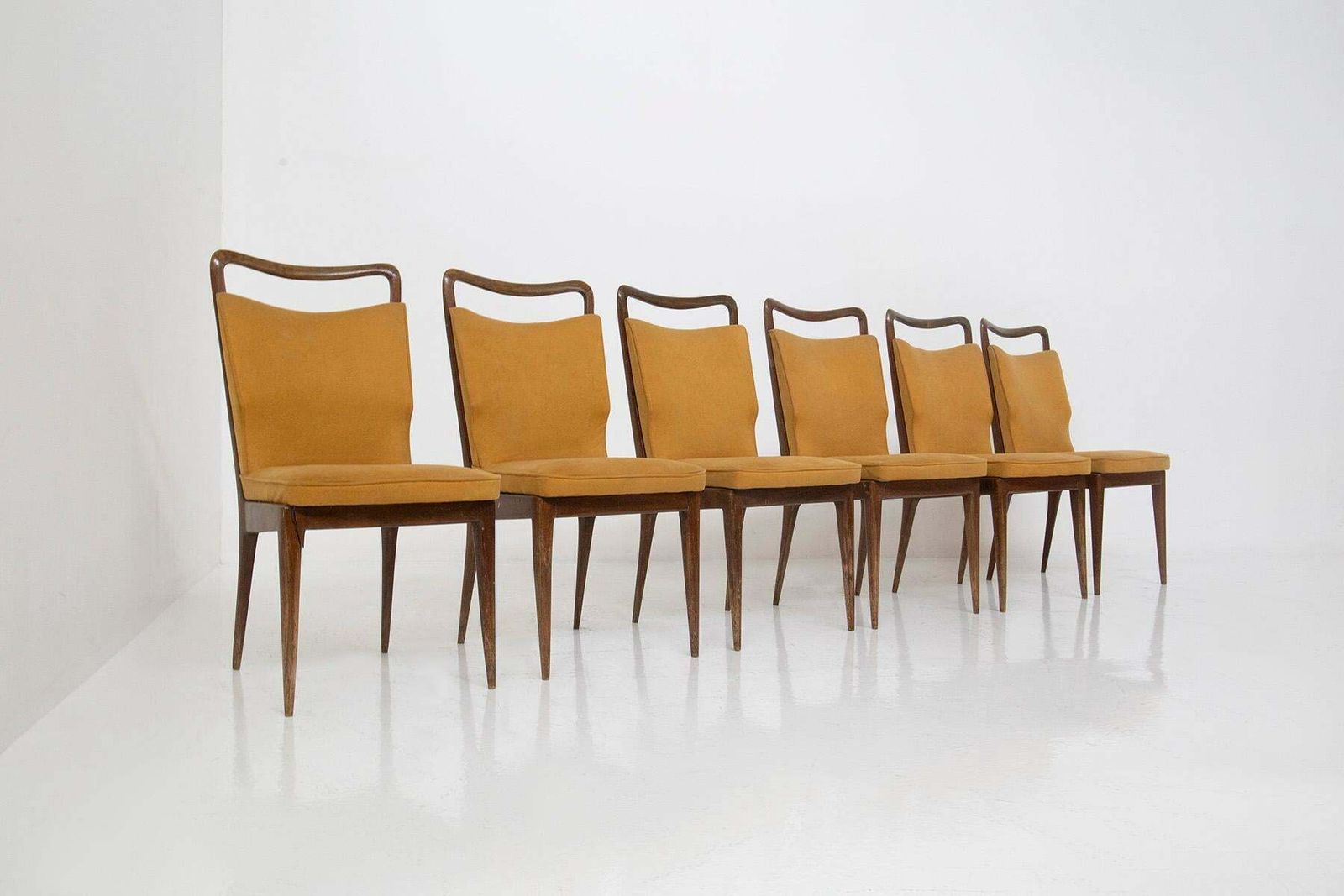 Isa Bergamo Set Of Italian Six Chairs In Yellow Fabric photo vintage
