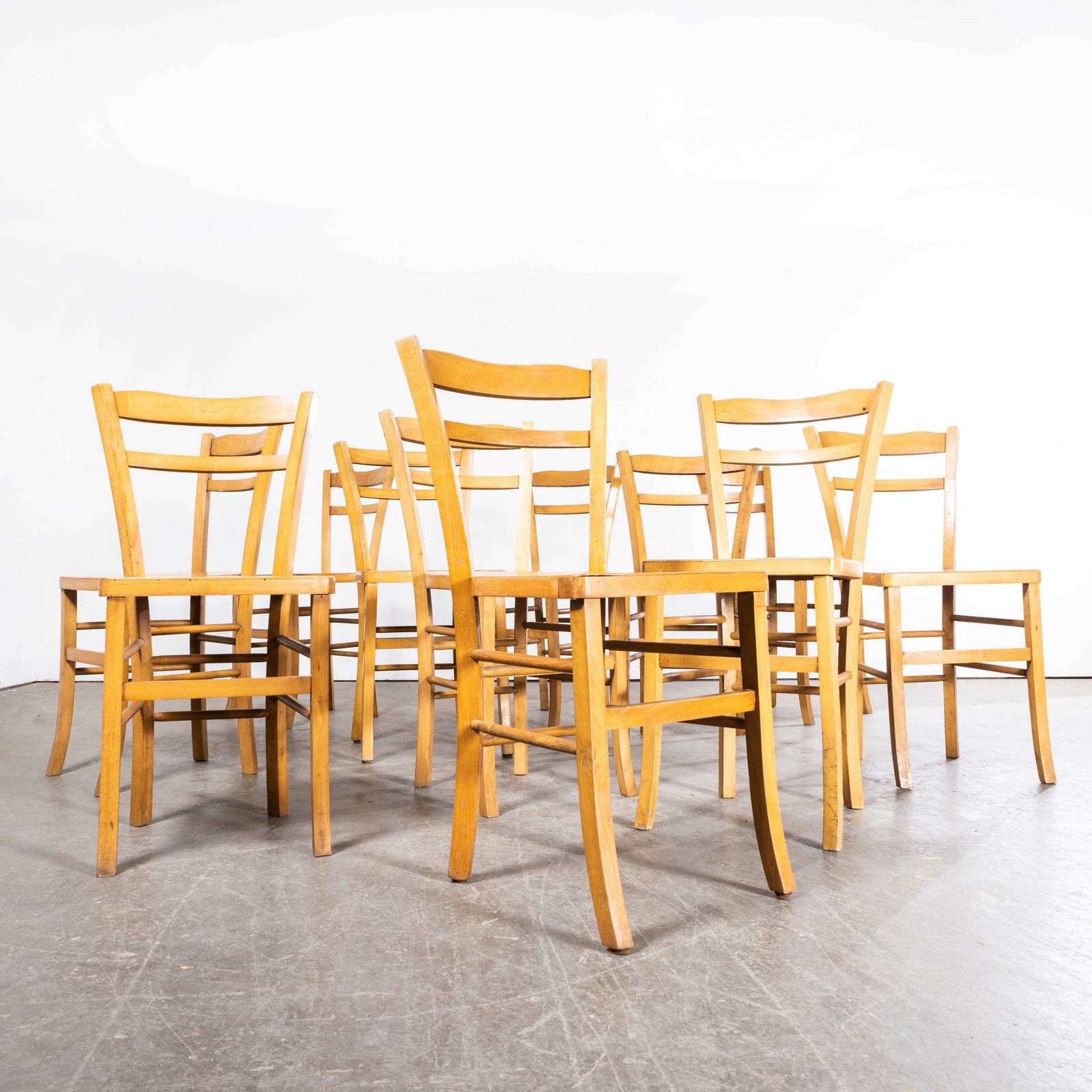 1950’s Luterma French Blonde Simple Farmhouse Dining Chairs – Set Of Eleven