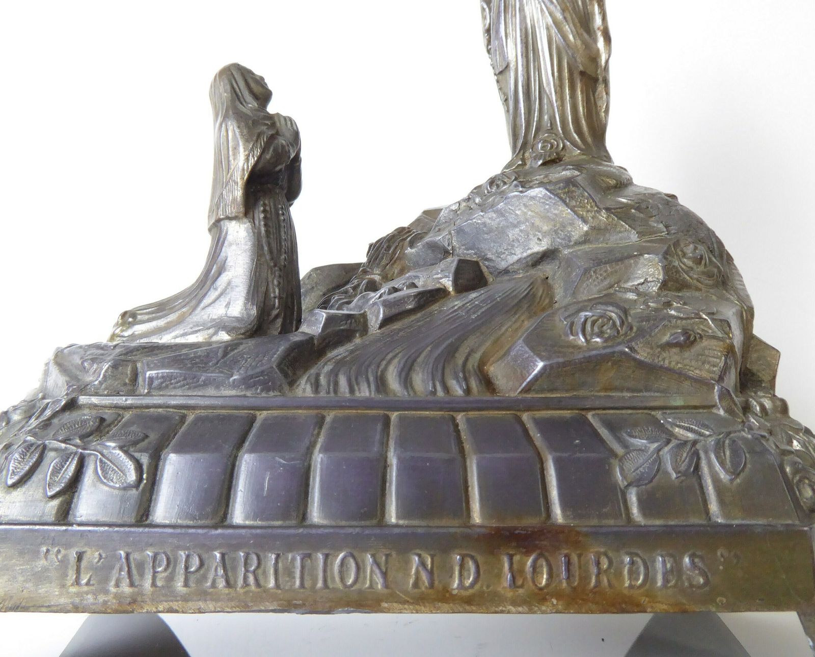Souvenir Of Lourdes   Antique Pewter Religious Sculpture   The Immaculate Conception photo 94.0