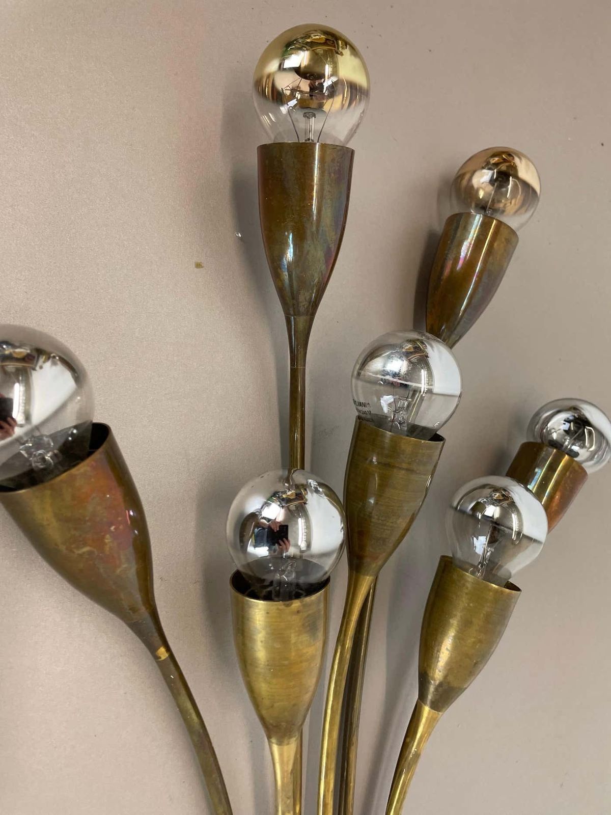 photo vintage Large  Brass Italian Stilnovo Style Theatre Wall Ceiling Light, Italy 1950s