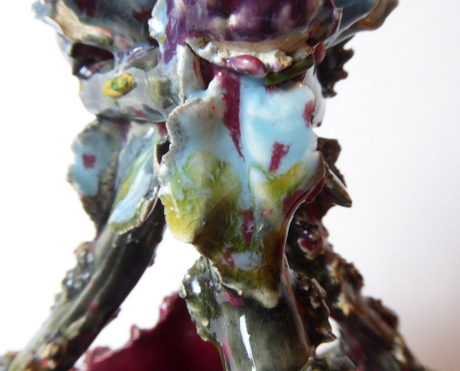 photo for sale Antique Majolica Barbotine Three Legged Bowl