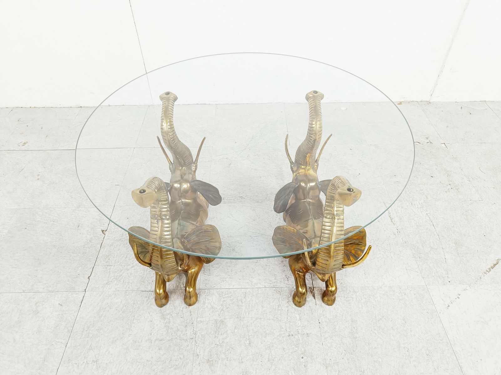 Vintage Brass Elephant Coffee Table, 1970s photo for sale