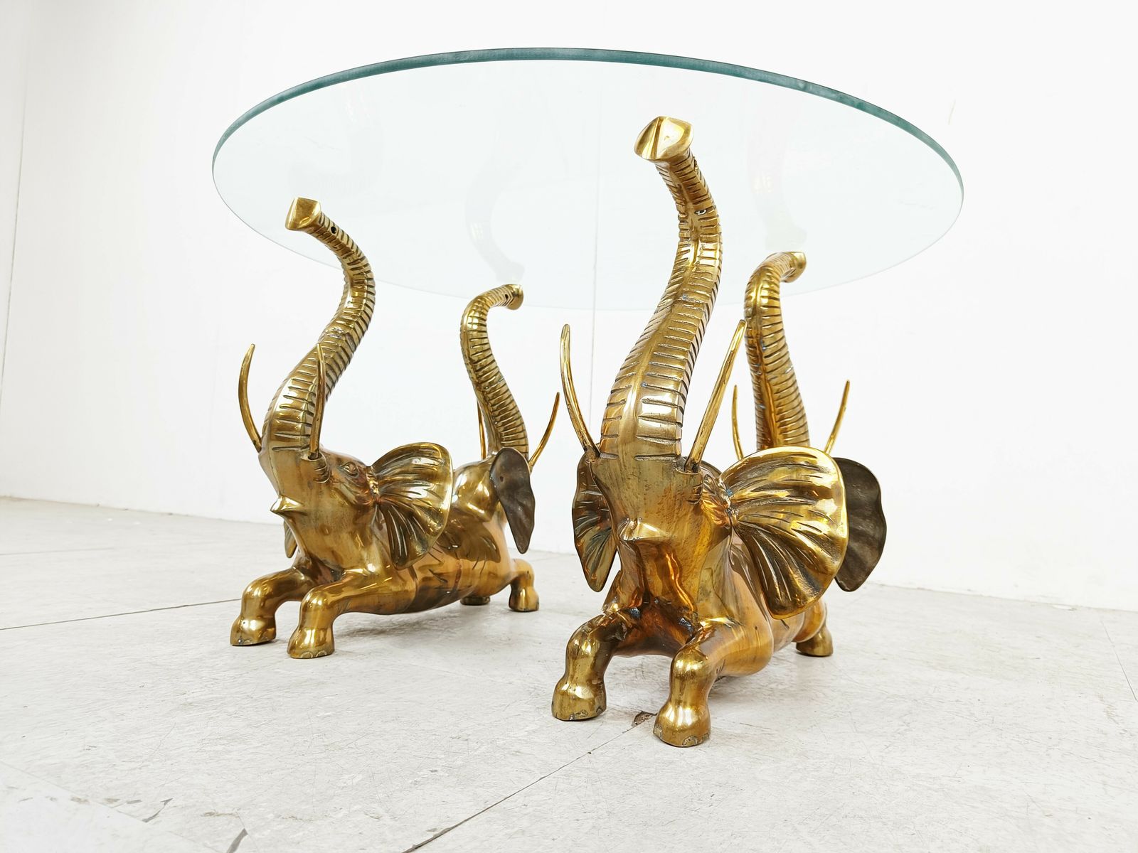 Vintage Brass Elephant Coffee Table, 1970s photo vintage