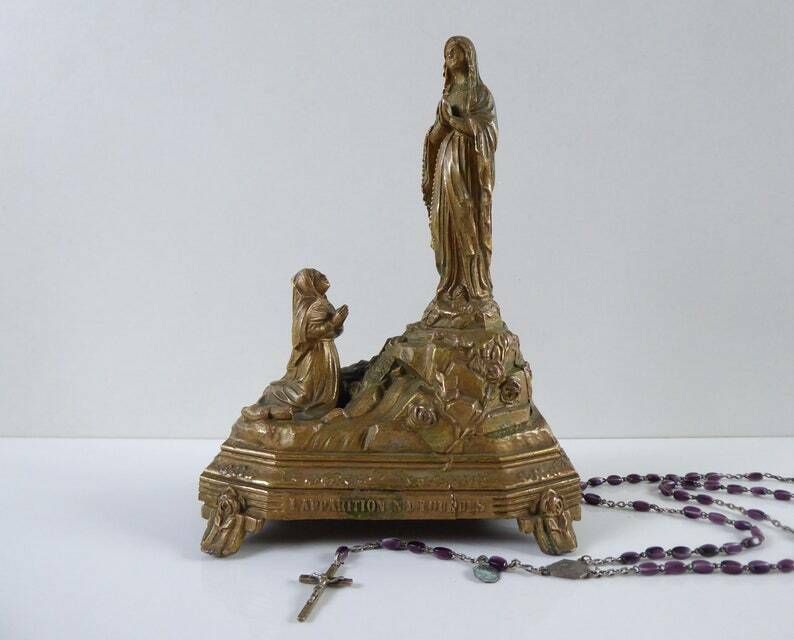 The Miracle Of Lourdes   Souvenir Of Lourdes   Antique French Religious Sculpture photo for sale