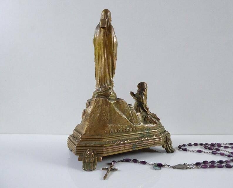The Miracle Of Lourdes   Souvenir Of Lourdes   Antique French Religious Sculpture photo Home Decor