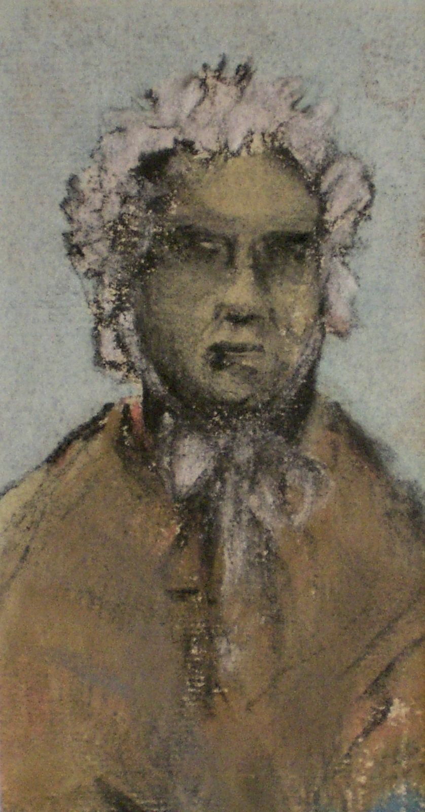 Early 20th Century British Pastel Portrait Drawing Of A Woman In A Bonnet
