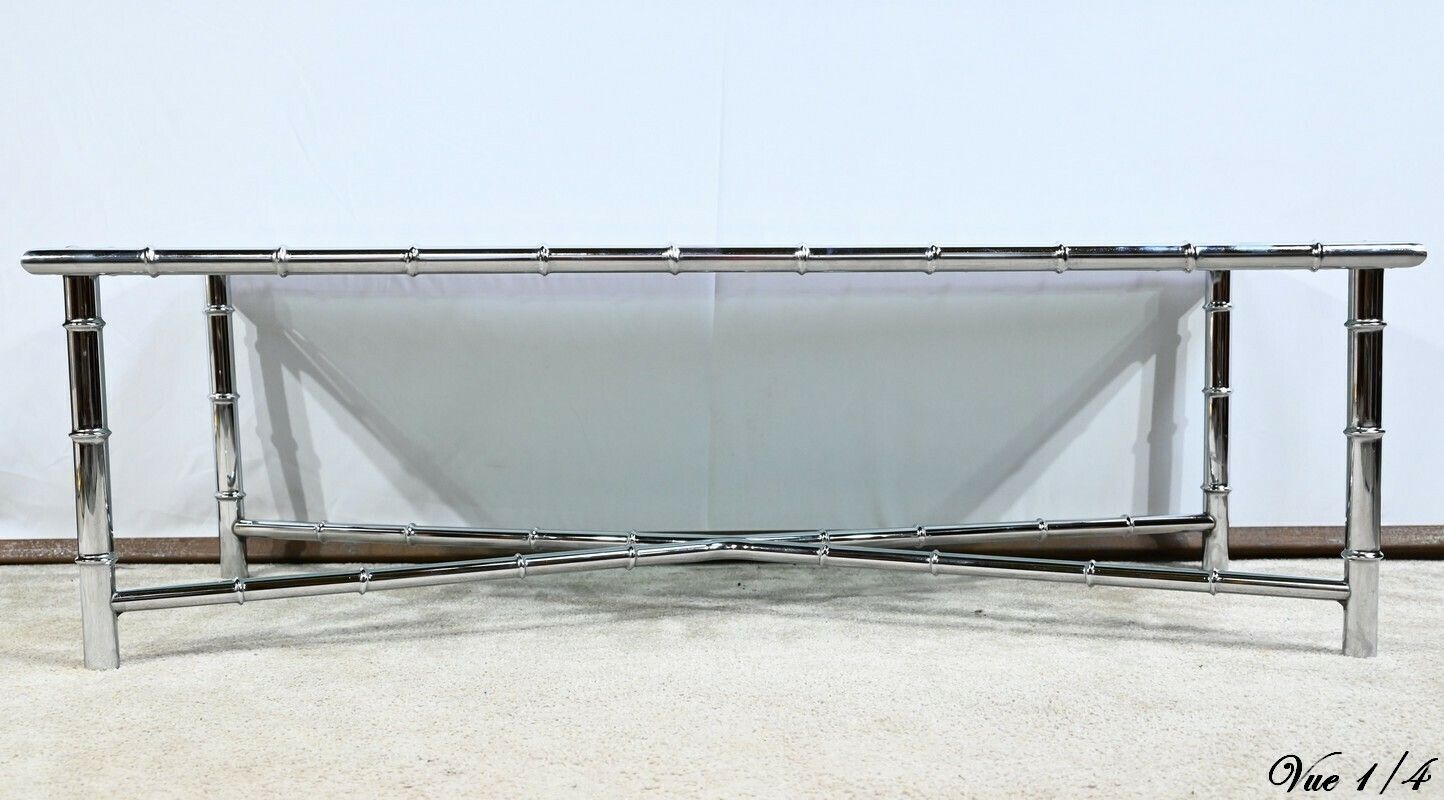 Coffee Table In Chromed Metal, Bamboo Spirit – 1970s photo Furniture