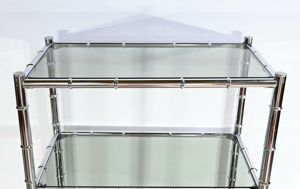 5 Tier Shelf In Chromed Metal, Bamboo Spirit – 1970 photo vintage