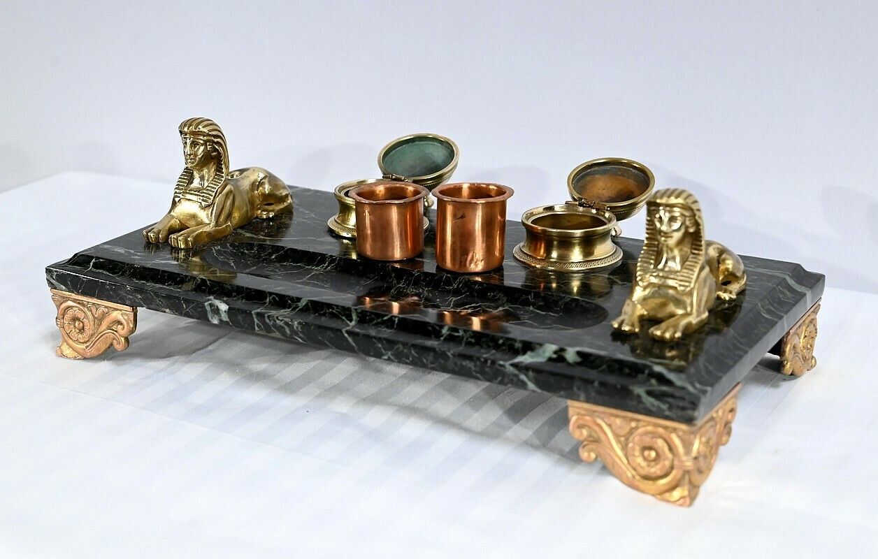 Inkwell In Bronze And Marble, Empire Style   1st Part Of The 19th Century photo Home Decor