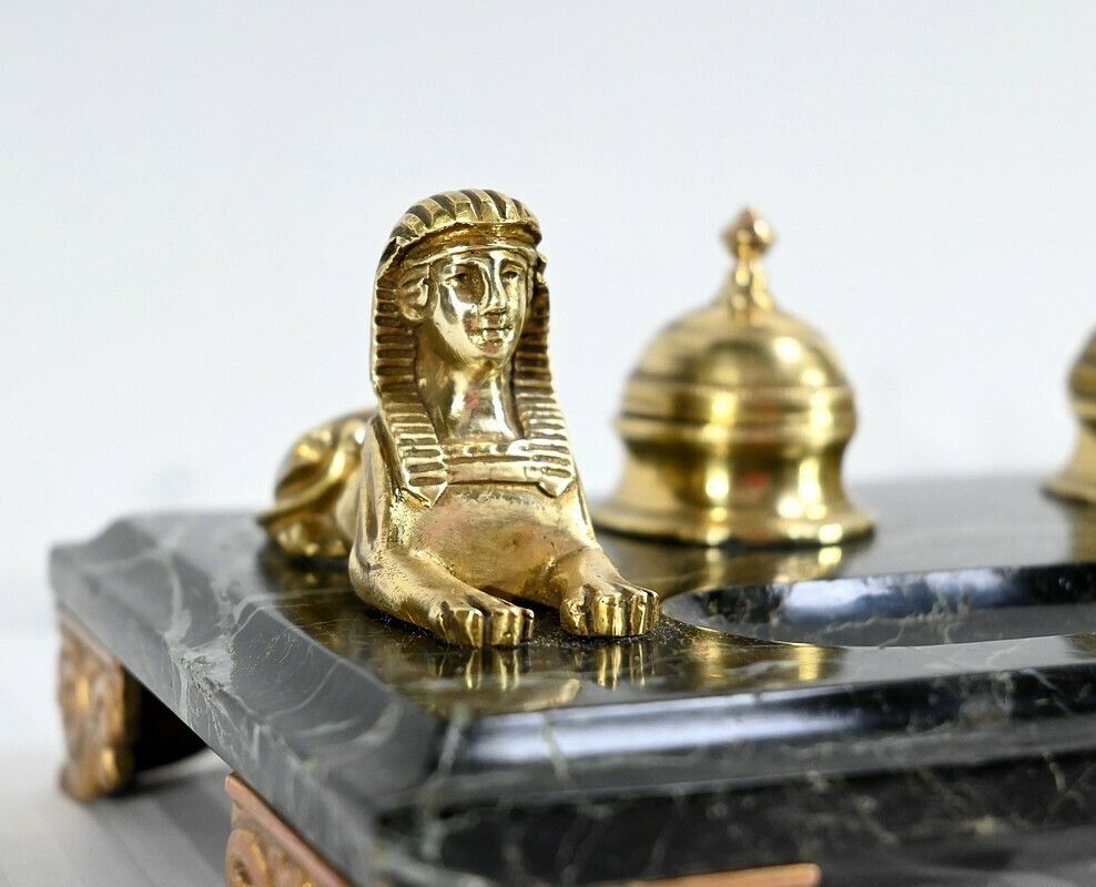 Home Decor Inkwell In Bronze And Marble, Empire Style   1st Part Of The 19th Century photo
