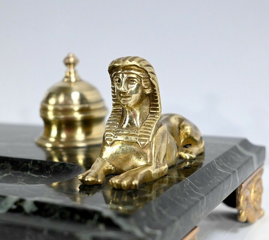 photo vinterior Inkwell In Bronze And Marble, Empire Style   1st Part Of The 19th Century