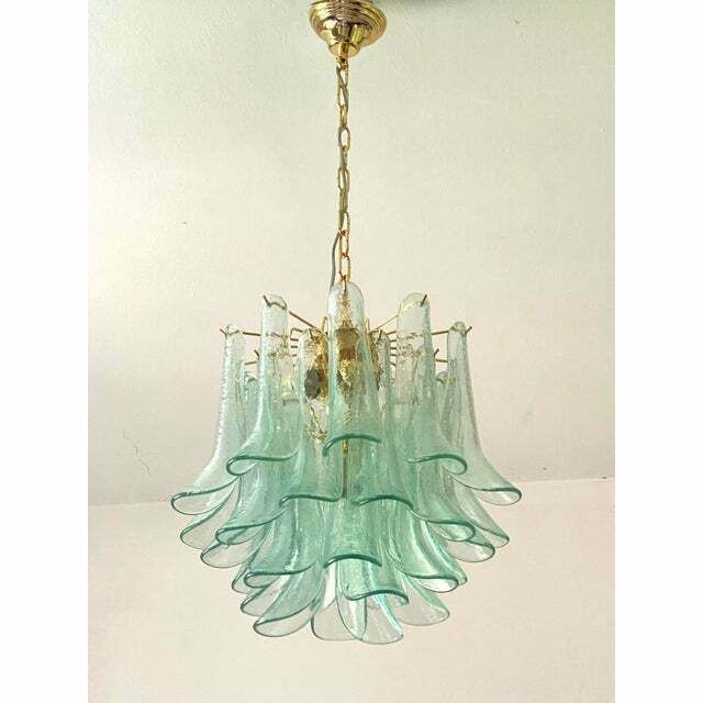 Contemporary Green Wather Murano Glass "Sella" Chandelier With Gold 24k Metal Frame