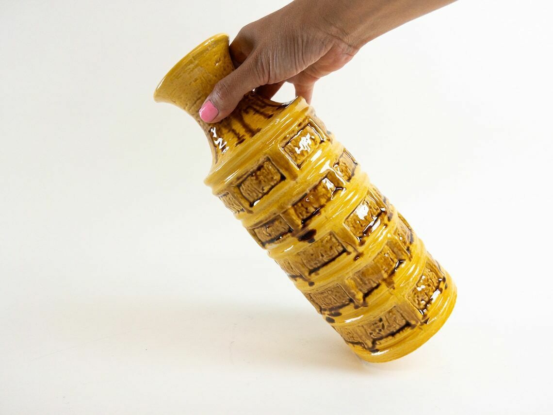 West German Pottery   Yellow Ceramic Vase By übelacker Keramik   Mid Century Modern Design   ü Keramik Form 509 30 photo for sale