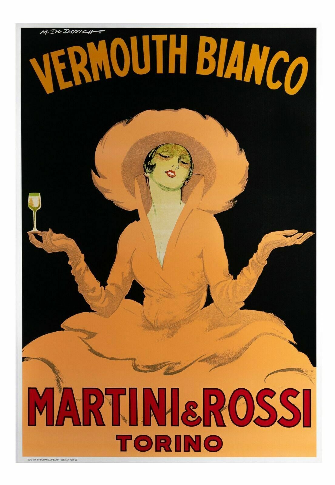 Marcello Dudovich, 1980s   Vermouth Bianco  Original Vintage Affiche Linen Backed On Canvas photo furniture